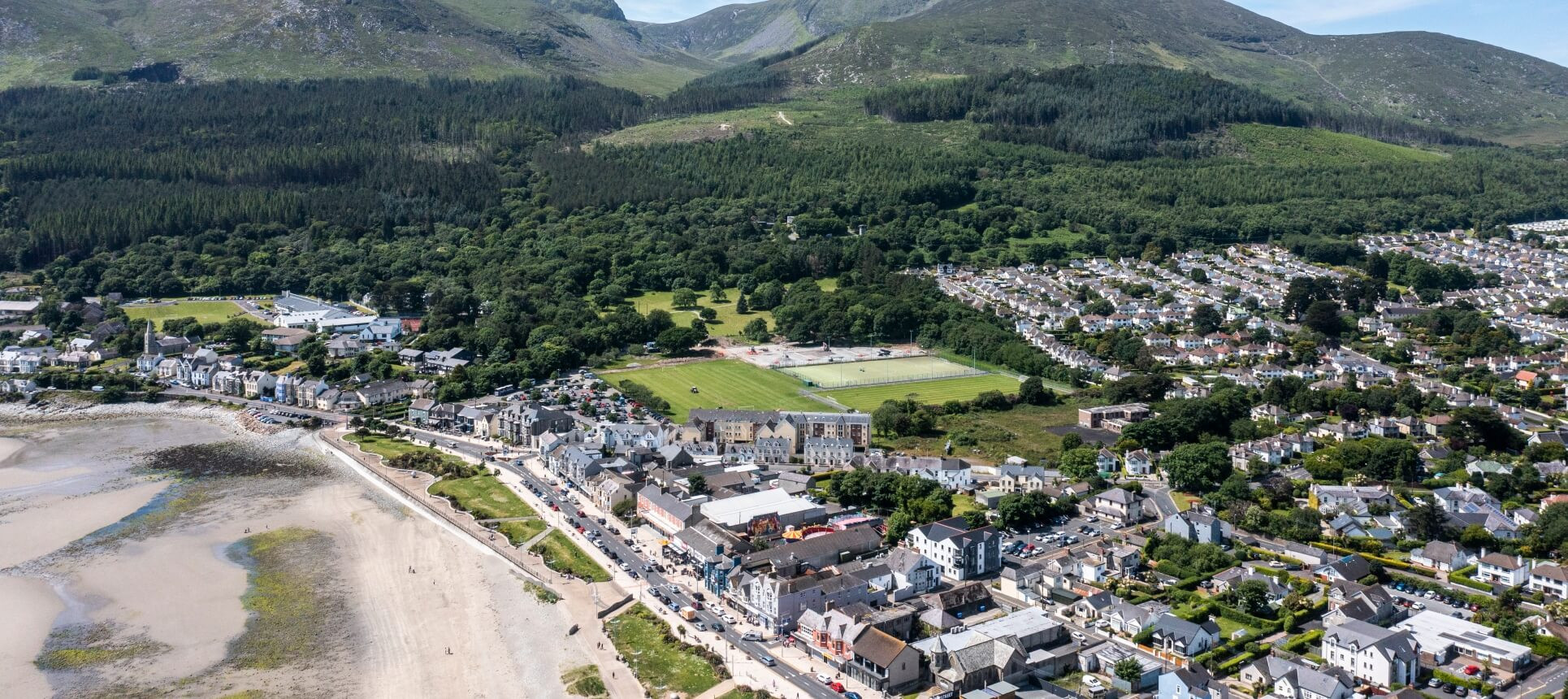 Aerial view overlooking the town of Newcastle, County Down, Northern Ireland